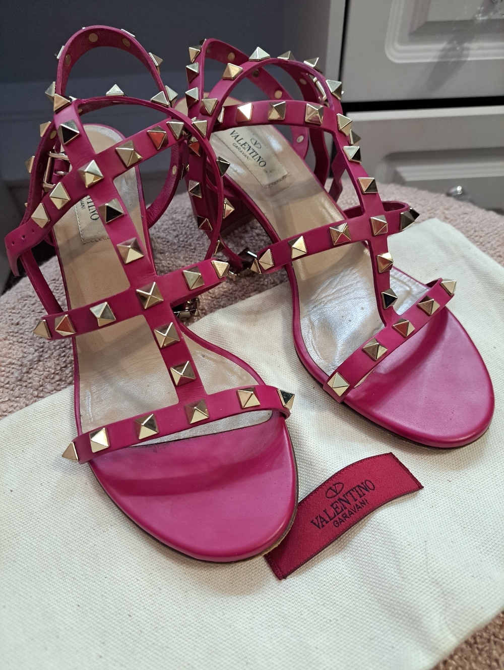 Valentino Fuchsia Rockstud Strappy Heels